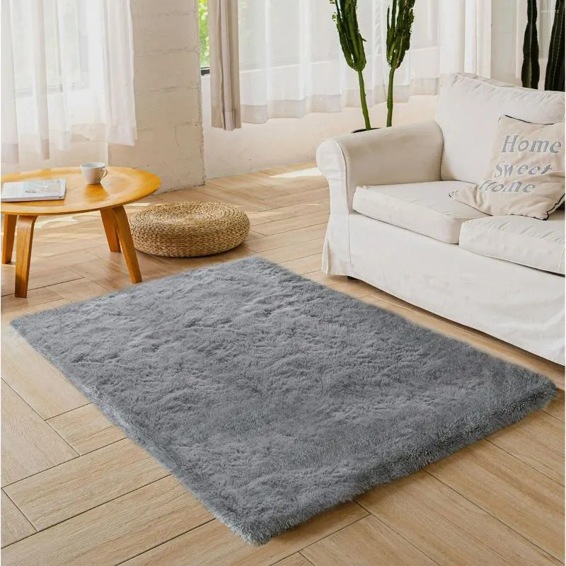 Alfombras CHAG Alfombra de área gris claro 3 'x 5' Alfombras suaves y esponjosas para mantas de sala de estar tejido de lanzar brillante