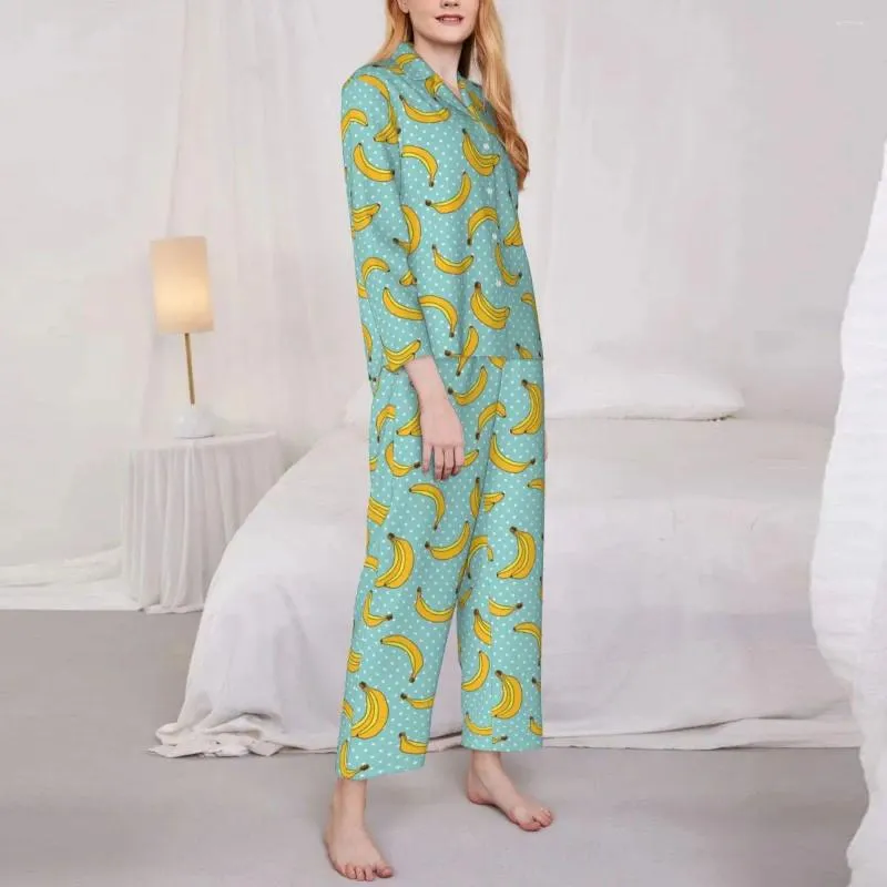 Home Clothing Banana Print Pajama Kobieta Polk Dots Piękna sypialnia snem jesień Dwukkładowy retro duży projekt piżama zestaw