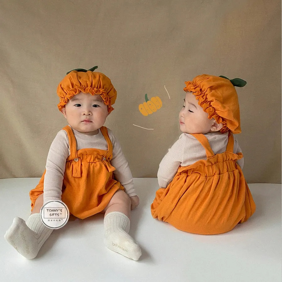 Baby Boys Girls Halloween Cosplay Yellow Pumpkin Rompers nyfödda kläder med spädbarn nyfödda romperkläder jumpsuit barn bodysuit för spädbarn outfit q8tv#