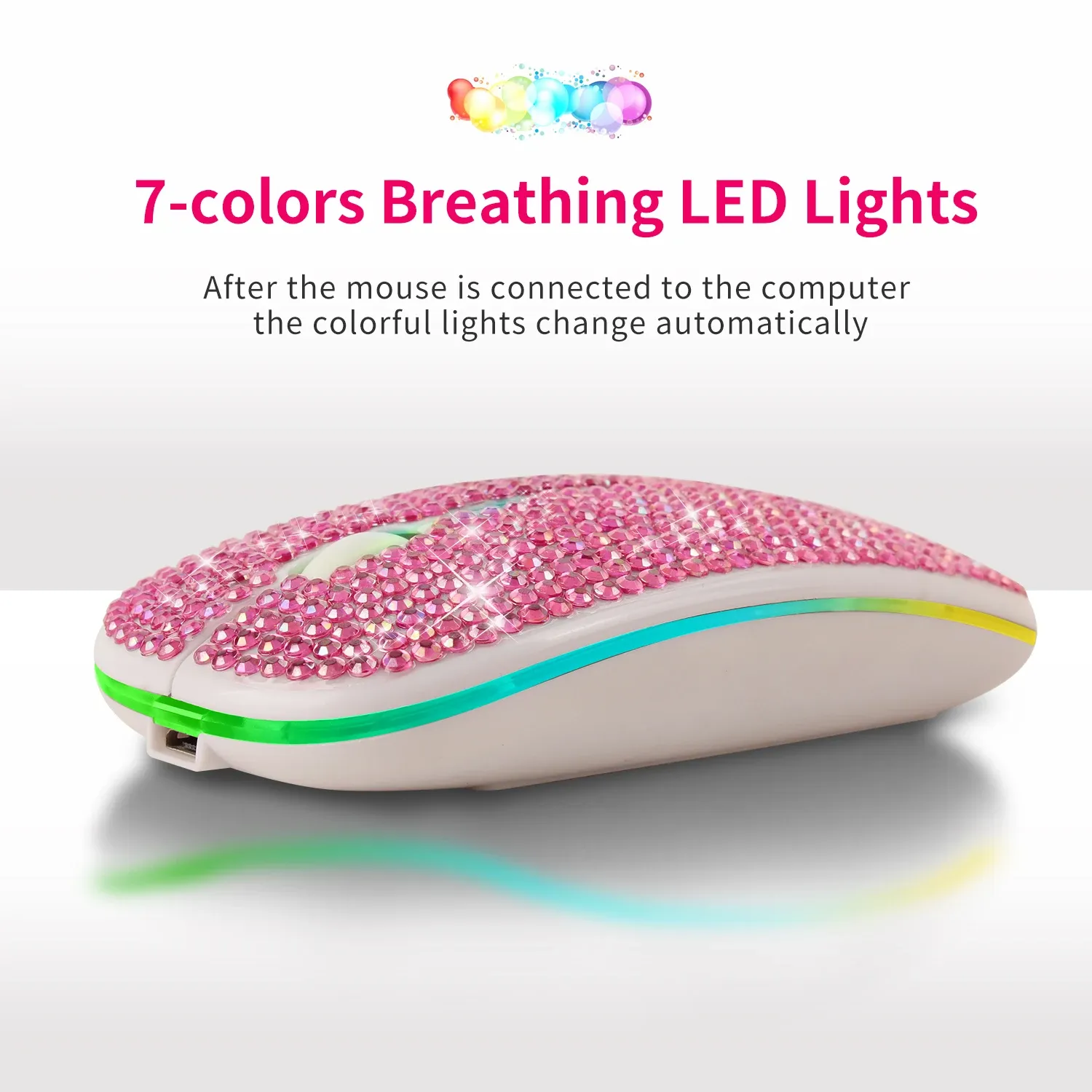 Batteries Rechargeable Mute Diamondstudded Bluetooth Dual Mode Mouse Colorful Luminous Wireless Bluetooth +2.4g Mouse