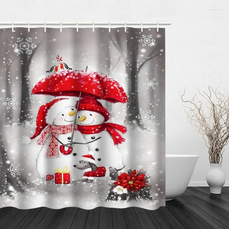 Rideaux de douche décoration de Noël rideau de crochet mignon bonhomme de neige santa claus moderne polyester imperméable numérique imprimé