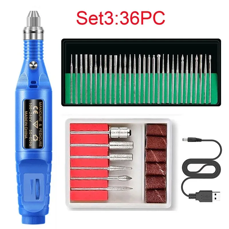 36PCS Electric Nail Drill Machine Files de ongles PEN PENDICURE 6 BITS MILLING UV GEL POSIR POSIR