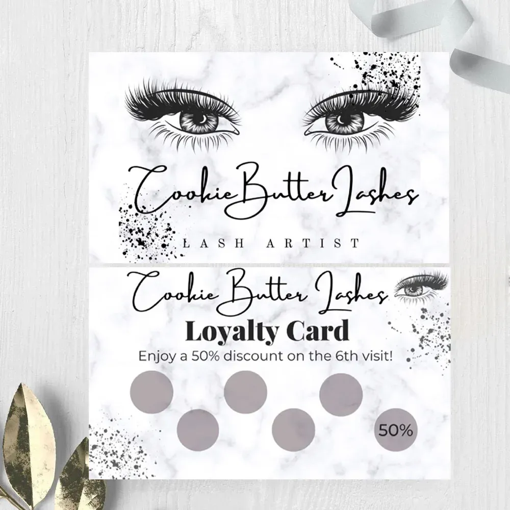 Cartes Cartes de fidélité personnalisées Card de fidélisation Grey Business Card Fidélité Makeup Carte avec logo Impression double face