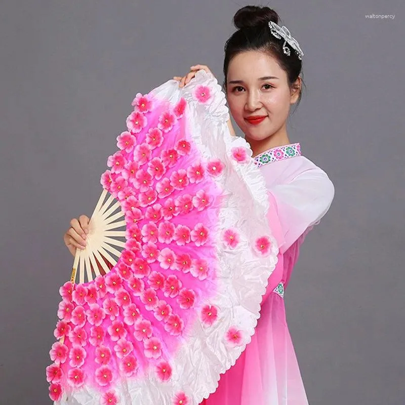 Stage Wear Chinese Short Bellydance Fan Half Circle Petal Silk Veil Fans Yangko Dance Performance Props Bamboo Hand Dye Adults