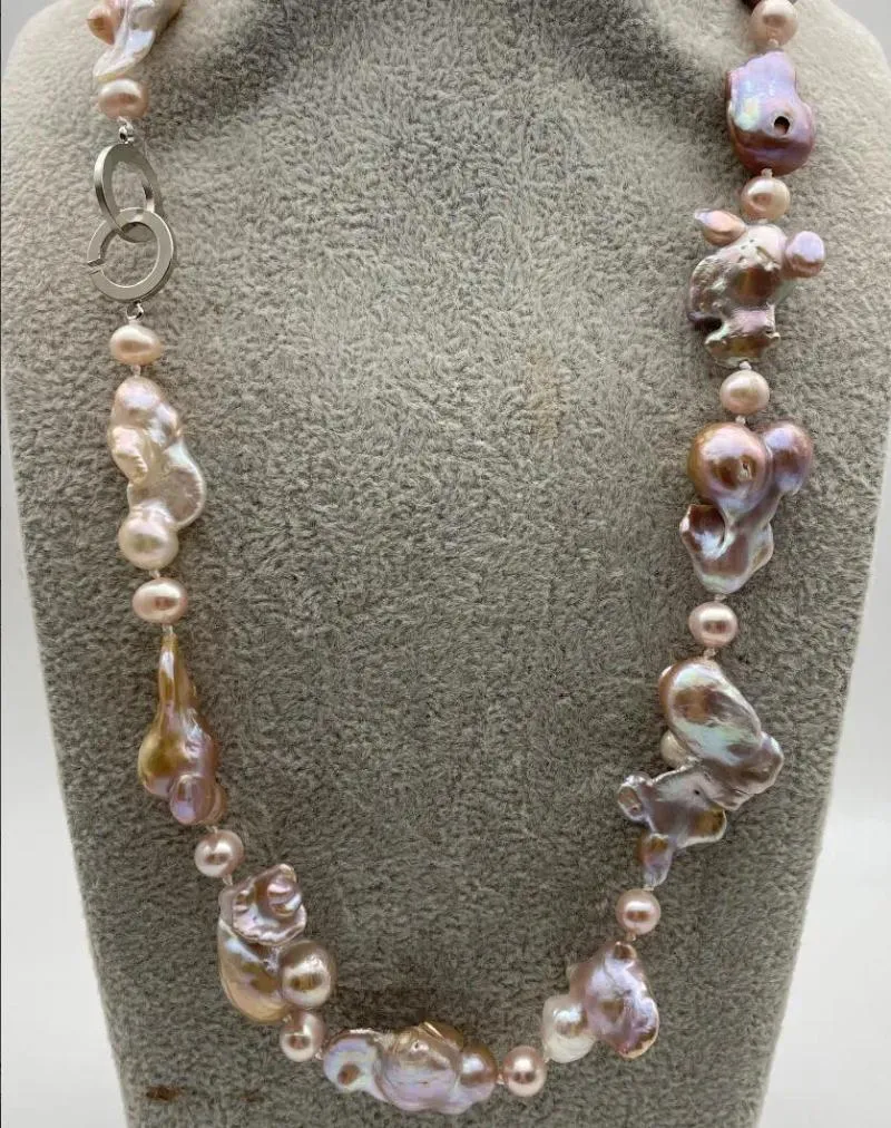 Chains Pink Purple Baroque Alien Pearl Necklace 23 Inches