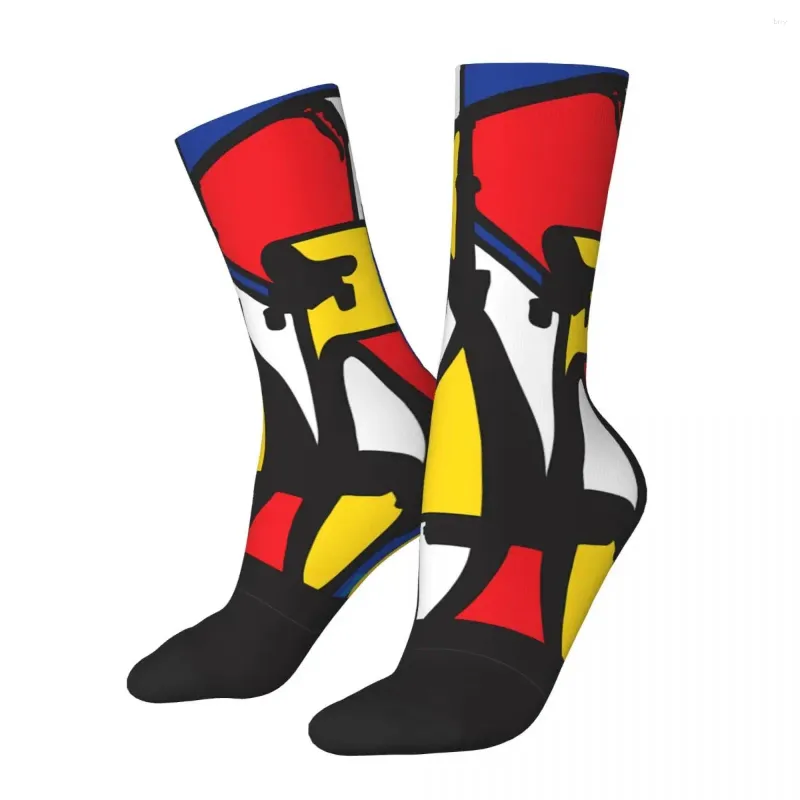 Herrstrumpor hiphop vintage Mondrian cykel galen unisex cykelgata stil sömlös tryckt rolig nyhet happy crew sock