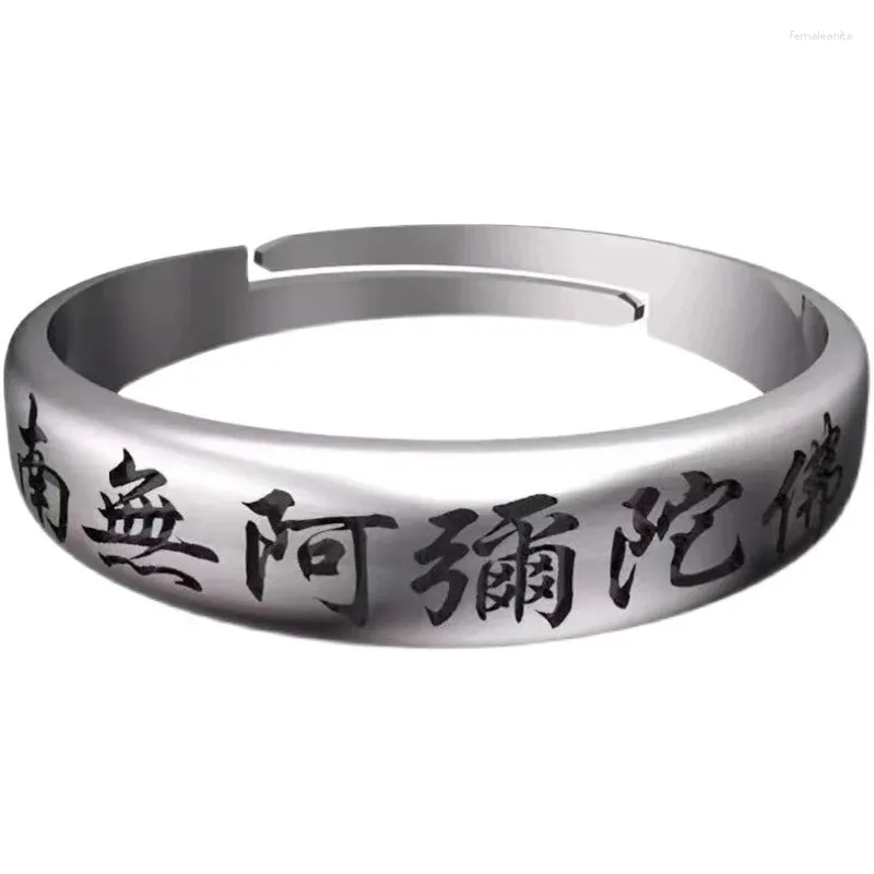 Cluster ringen eenvoudige vintage Namo Amitabha Boeddha ring heren sieraden verstelbare retro mannelijke S925 zilveren wijs vingeraccessoires