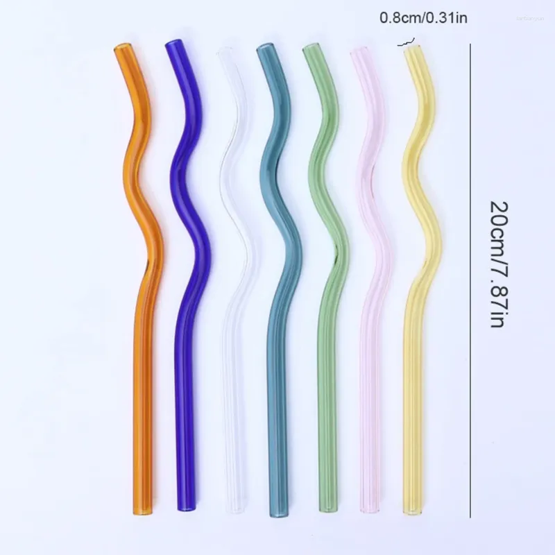 Drinking Straws 8X200mm Reusable Glass Wavy Colorful Straw High Borosilicate Tube Party Favors Bar Drinkware