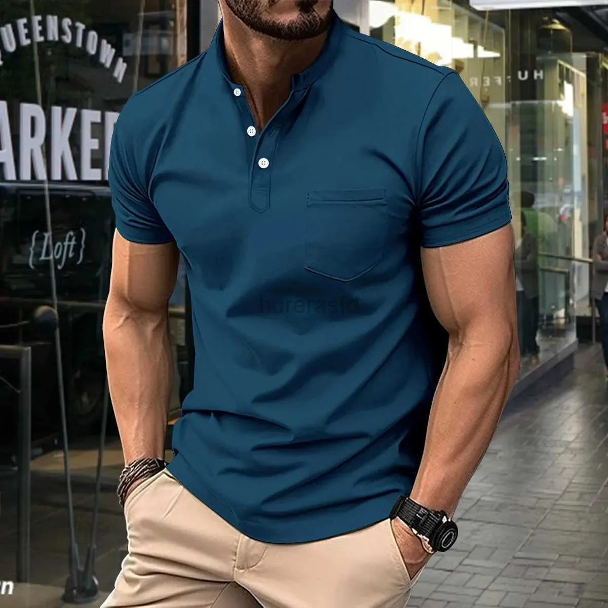 Men's T-Shirts Summer New MenS Polo Short Sleeve Lapel Button Solid Color Oversized Polo Shirt Fashion Casual Top 2445