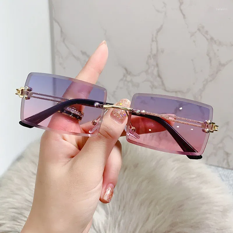 Zonnebrillen vintage randloze rechthoekige tinten gradiënt UV400 reizende zonnebril voor damesmas cadeau