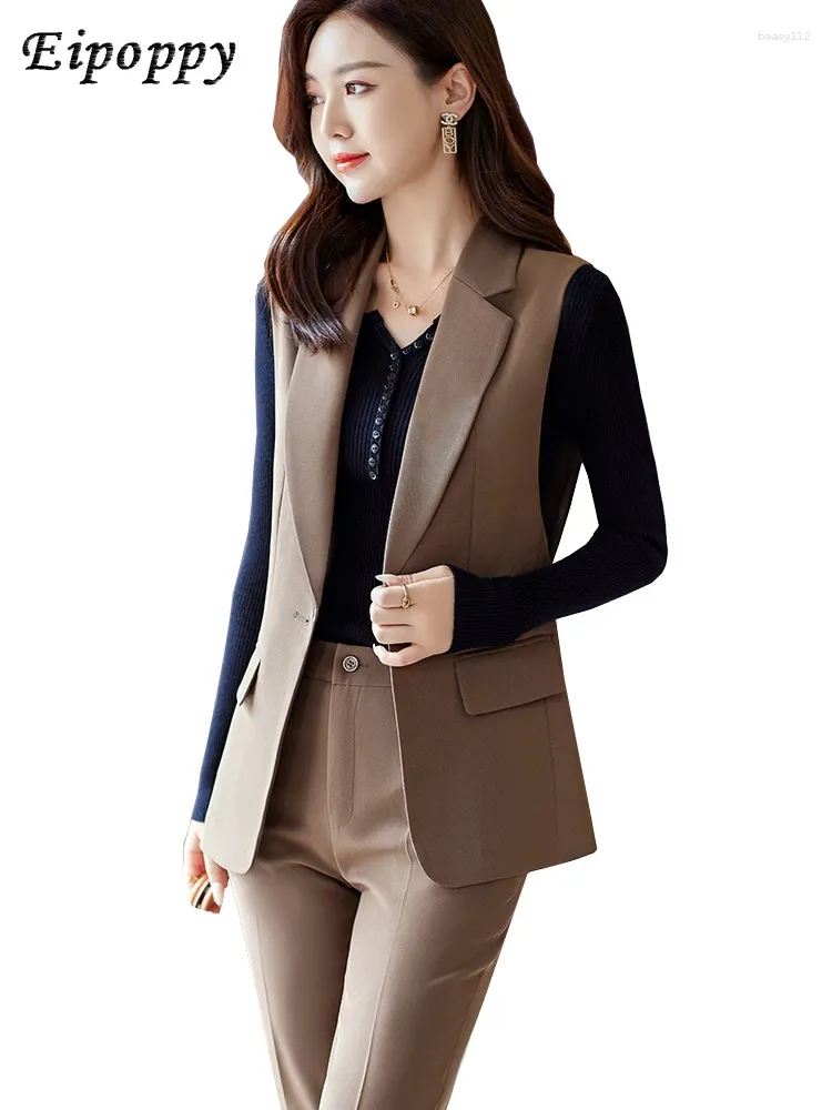 Pantaloni da due pezzi da donna gilet e pantalone da donna Donne Slim Blazer Blazer Pareti set per le donne da ufficio abbigliamento da lavoro