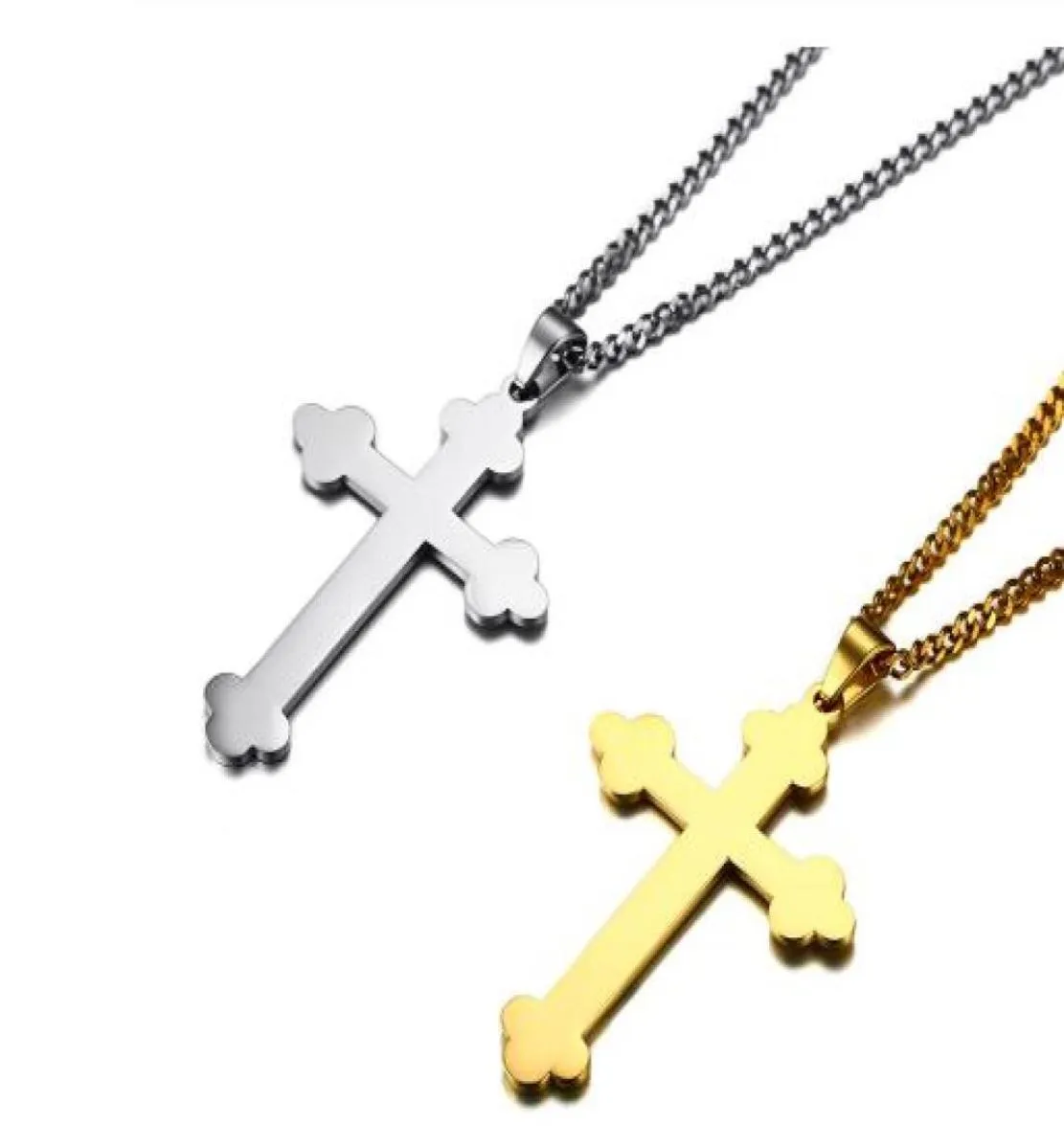 Men Budded Cross Pins Pingente Colar em Tom de Prata Dourado Aço Anterior para Religião Kolye Male Jóias Unissex 24quotchain7705411