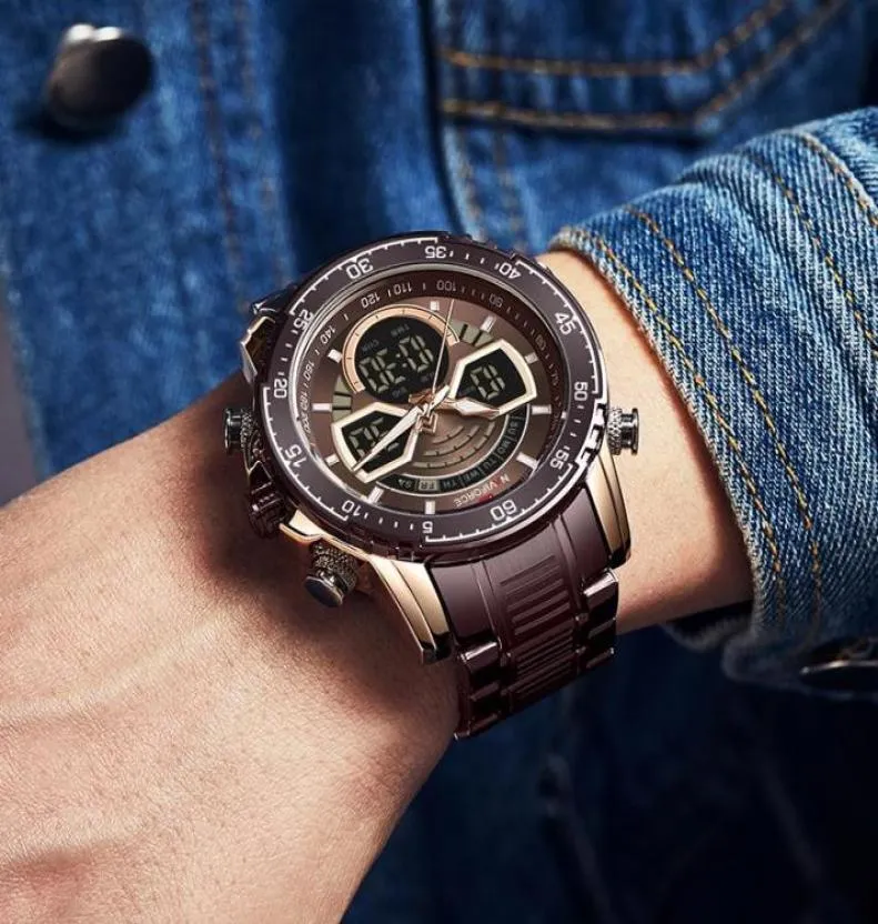 Horloge masculine Naviforce Brand Fashion Sports Chronograph Men039s Digital Watchs ImpacinelSteel Quartz Affiche à LED Watch Men W8298852