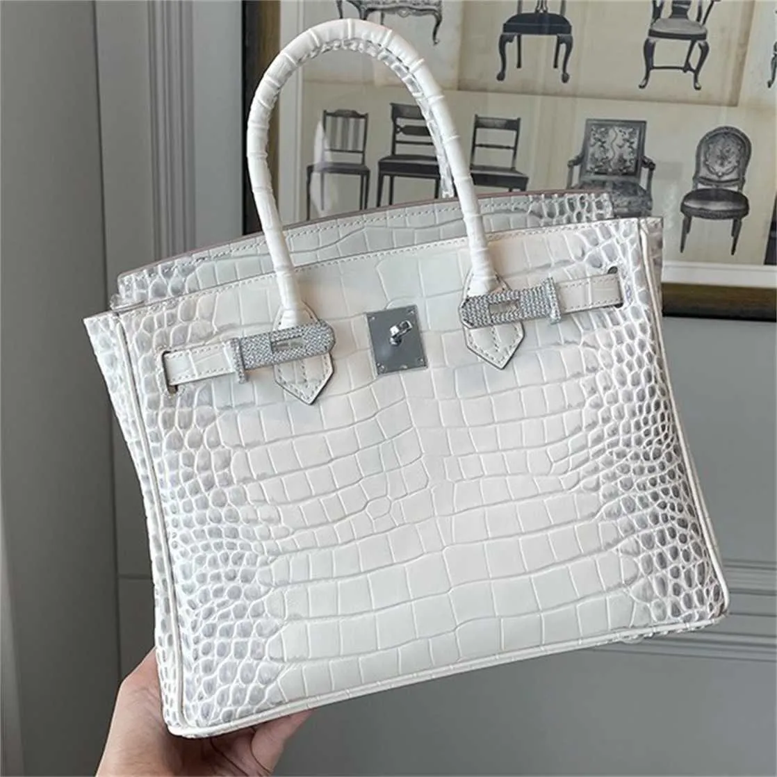 Skórzana designerska torba skórzana z himalajskim białym krokodylem torba na ramię przenośna torba damska