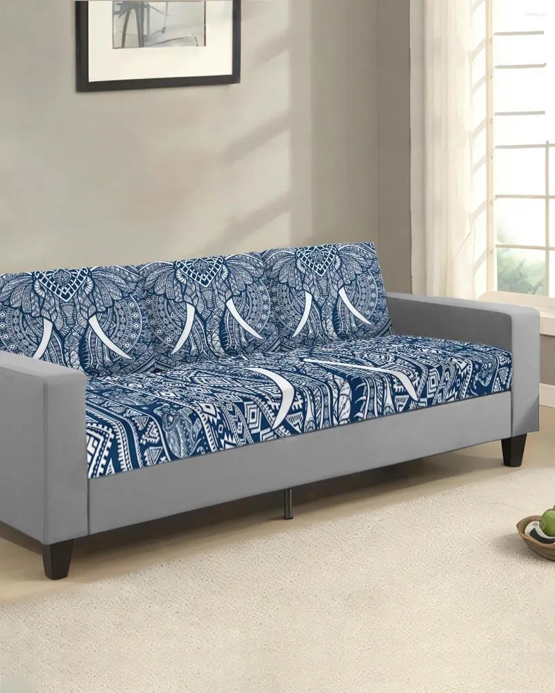 Stol täcker Mandala Elephant Blue Bohemian Sofa Seat Cushion Cover Protector Stretch Washable Removerable Elastic Slipcovers