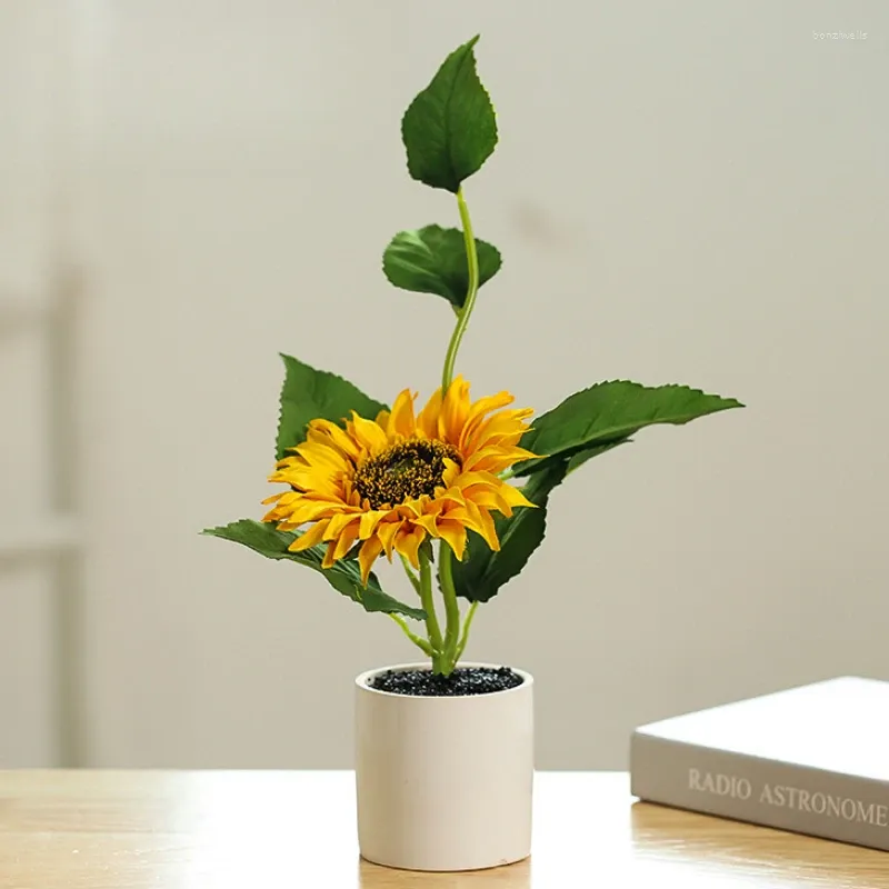 Flores decorativas girasol pequeño bonsai simulación falsa flor planta artificial macizo cerámica cuenca familiar sala de estar decoración de la oficina