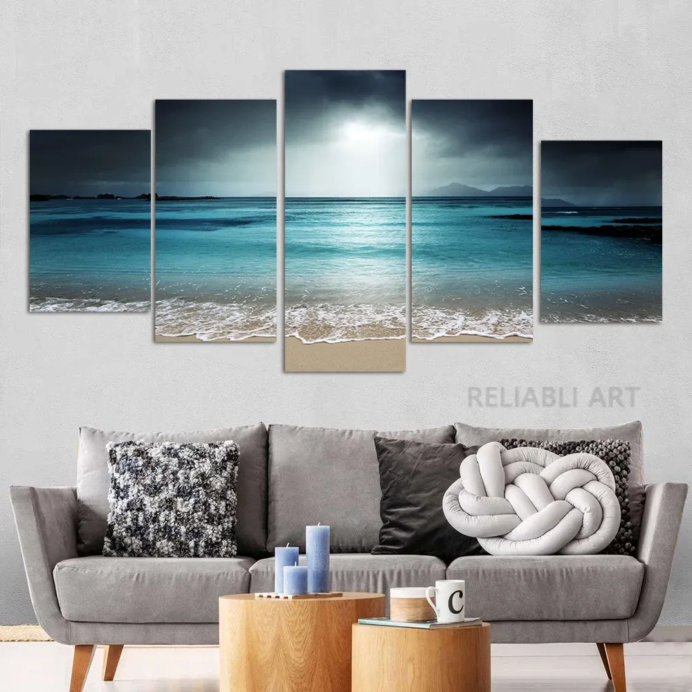 5 pannelli la digue isola serale sky hd immagini di tela pittura beach sunset paesaggio poster e stampe per decorazioni soggiorno