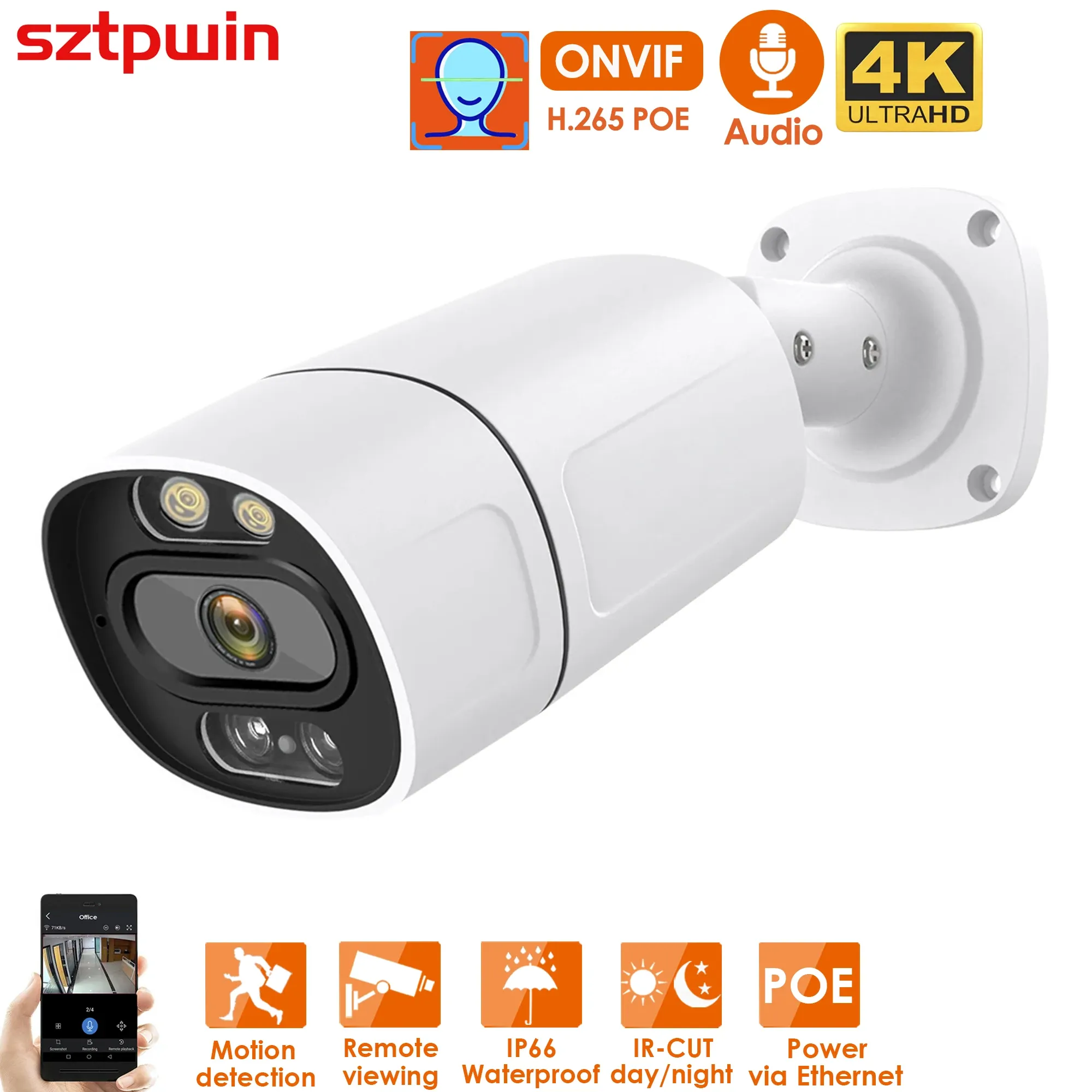 Cameras 8MP 4K POE IP Camera ONVIF H.265 Audio Record CCTV Face Detection 5MP Waterproof IP66 Outdoor Security Video Surveillance XMEYE