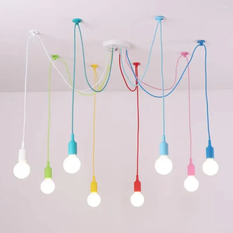 Taklampor färgglada spindel e27 hållare ledande ljuskrona lampa silikonupphängning hängande ljus för barn baby barnkammare vardagsrum dekor