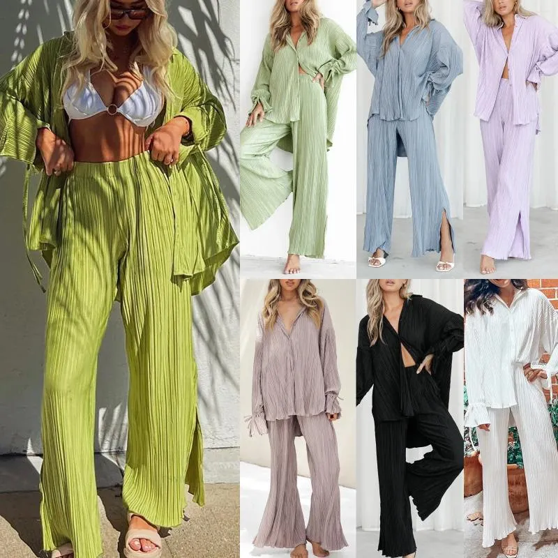 Vêtements à domicile vêtements de sommeil surdimensionnés pour femmes négligemment le costume cardigan pyjamas décontracté ensemble à manches longues pantalon de jambe de jambe