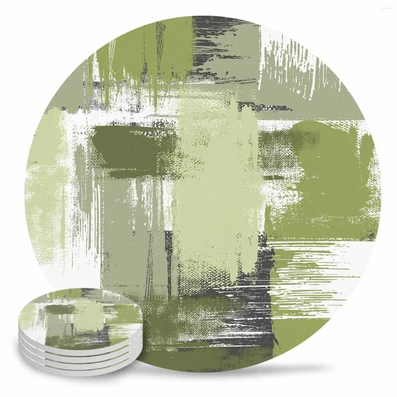 Tafelmatten Geometrische abstractie Olie Painting Groene keramische set Koffie thee Cup Coasters Keukenaccessoires Ronde Placemat