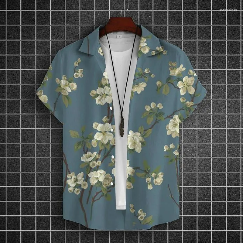 Chemises décontractées pour hommes Simple Hawaiian Beach 3d Flower Imprime d'été Summer Streeve Daily Street Tops Tees Fashion Men Vêtements