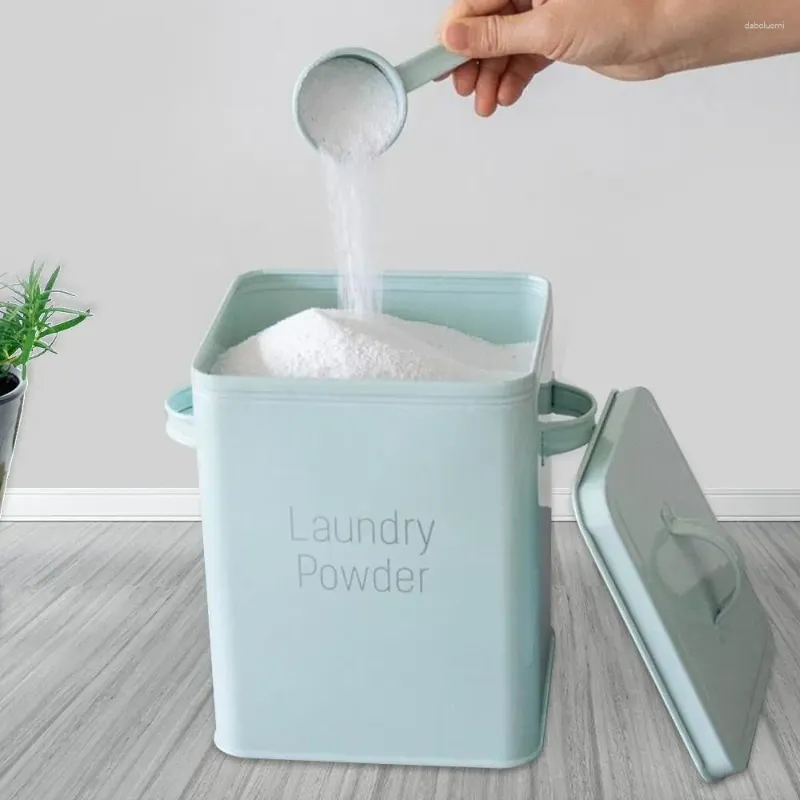 Förvaringsflaskor lock tennlåda avlägsnande matkorn ris anti-rost tät tvätt behållare tvätt dispenser pulver