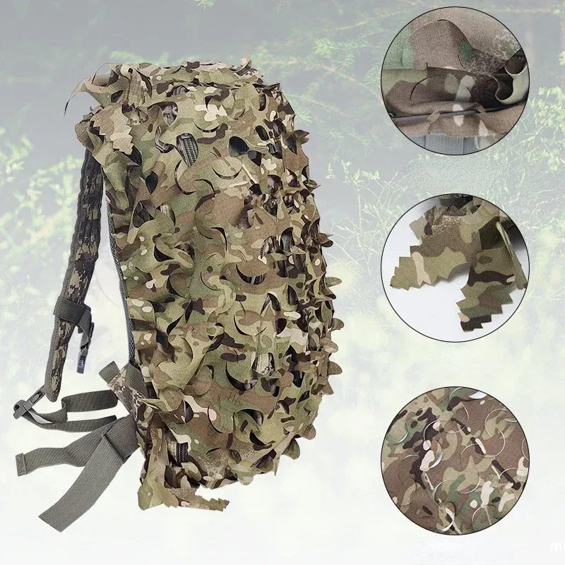 Scopes 3D Camo Net Backpack Cover 60L 80L Laser Cut Camouflage Hunting Backpack Cover Paintball Paratrooper Outdoor Hunting Accessories