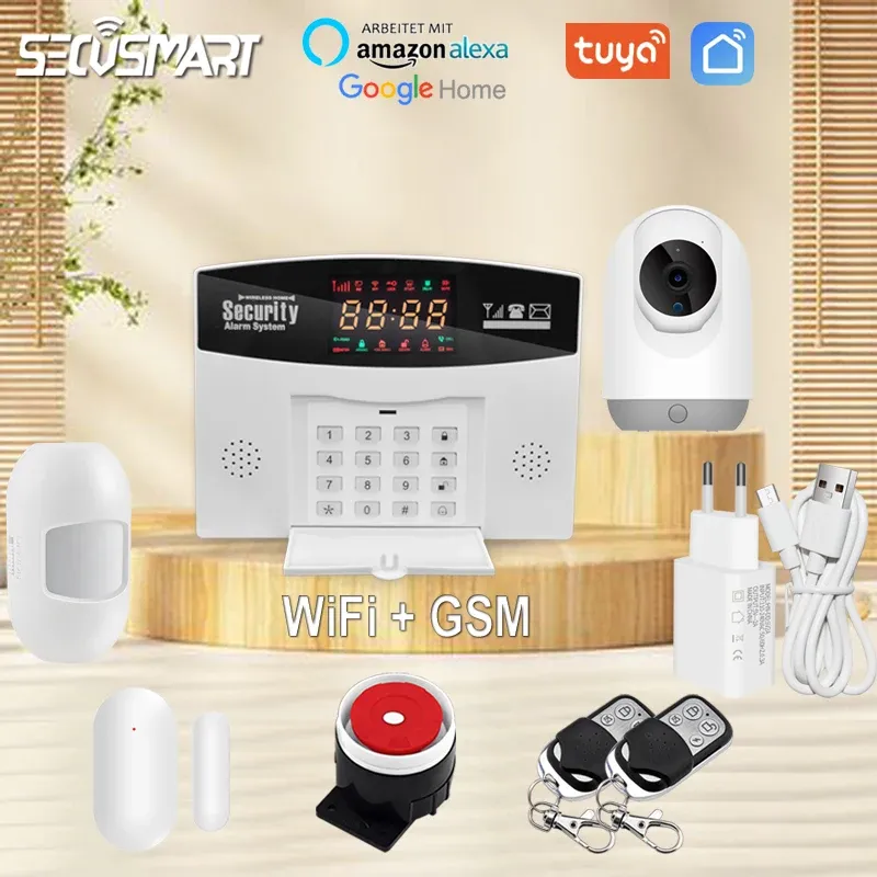 Kits 433MHz Capteur sans fil Tuya WiFi GSM Système d'alarme Smart Home Burglar Security Alarm Smart Life Alexa Google Assistant