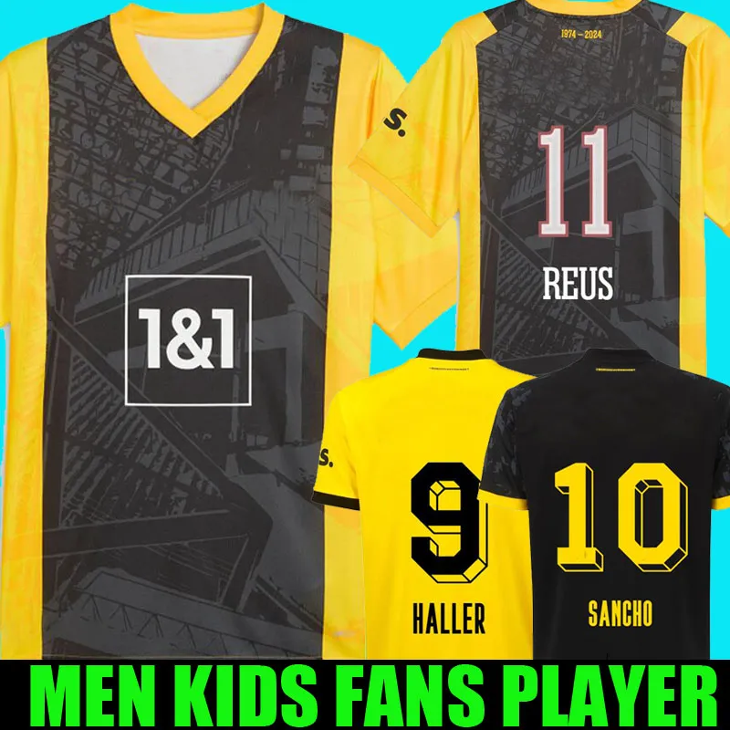 23 24 Sancho Soccer Jerseys Reus Dortmunds 50 عامًا في Westfalenstadon Special 2024 Borussia Soccer Haller Football Shirt Neongelb Brandt Men Kids Kit All Black