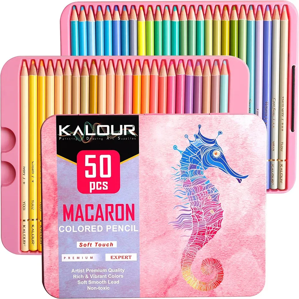 Pencils KALOUR Macaron Pastel Colored Pencils,Set of 50 Colors,Artists Soft Core,Ideal for Adults Kids Drawing Sketching Shading