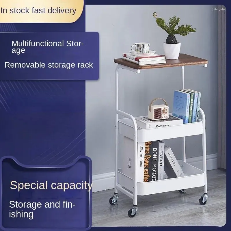 Hooks Cart Storage Rack Vegetables Fruit Book Living Room Kitchen With Table Board