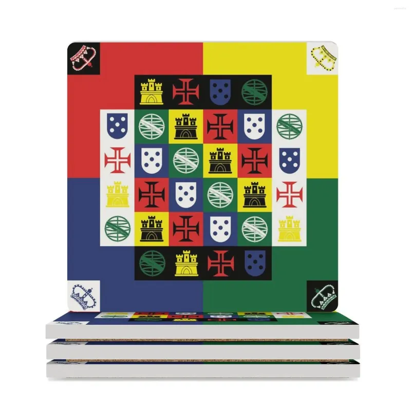 テーブルマットはポルトガルの旗のデザインセラミックコースター（正方形）カワイイホワイトアニマルホルダー