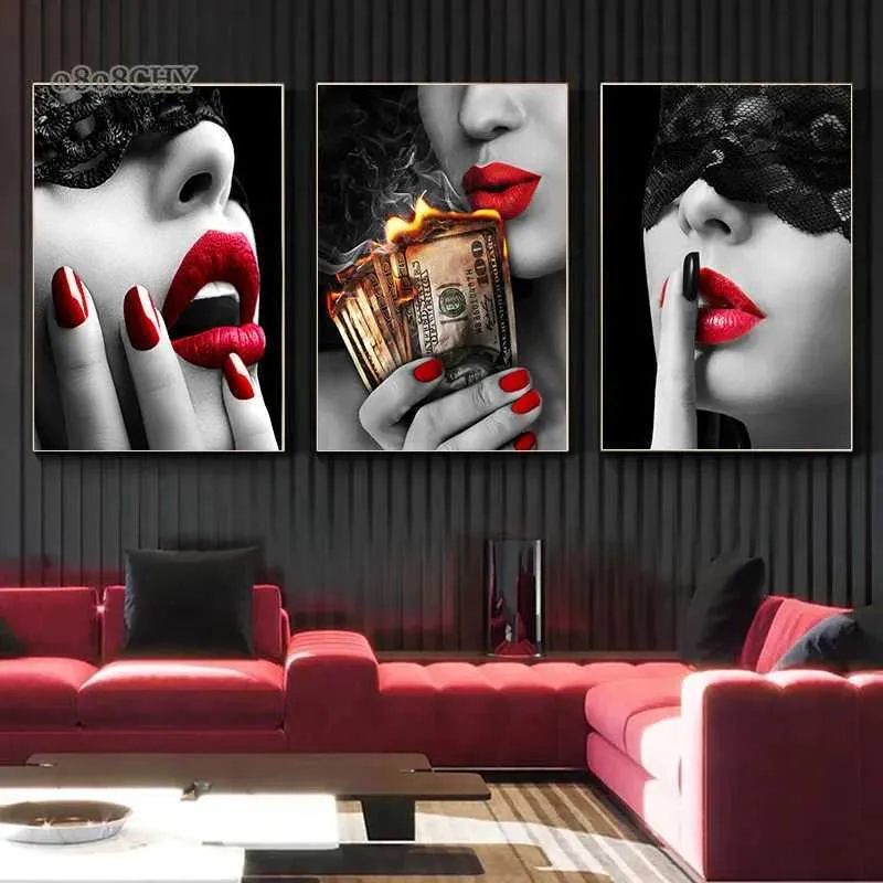 Sexy Red Lips Wall Art Burning Money Canvas Print ... From Swagger ...