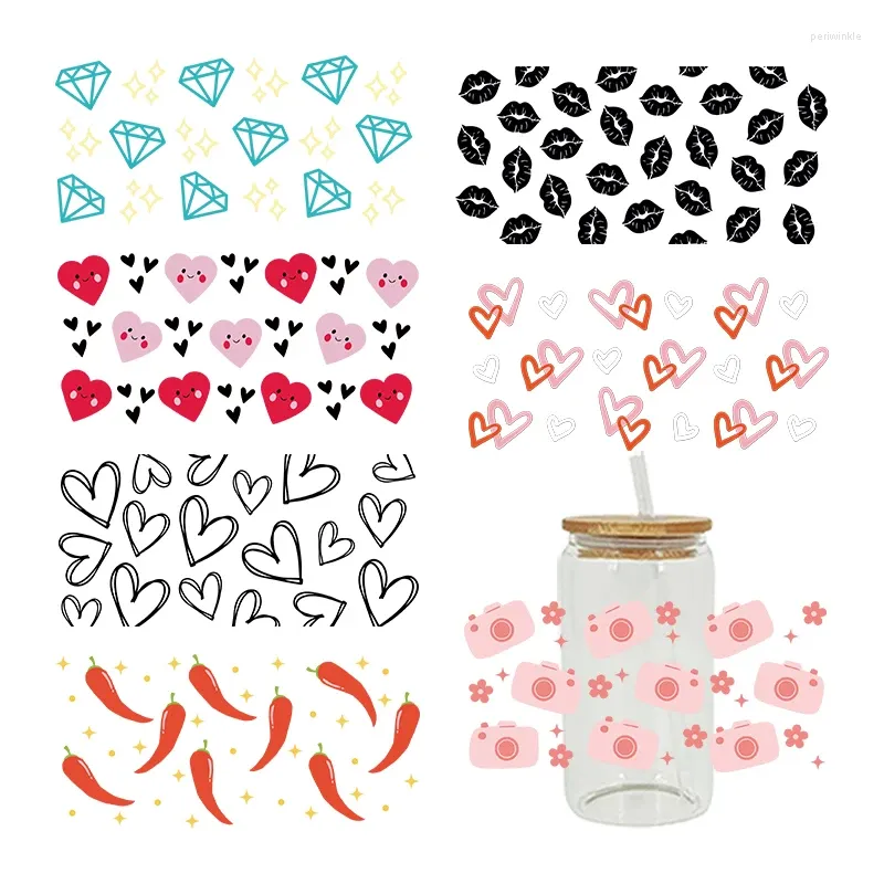 Window Stickers 3D UV DTF Transfers 16oz Cup Wraps Valentine's Day Diamond tryckt för DIY -glas keramiskt metallläder etc. D5330