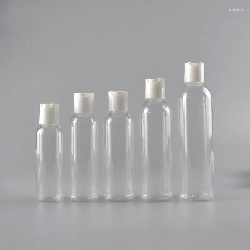 Butelki do przechowywania 30 ml/50 ml/60 ml/100 ml plastikowe pET przezroczyste kosmetyczne dysk Top Flip Cap Upowetowienie do szamponu płynnego kremu płynnego