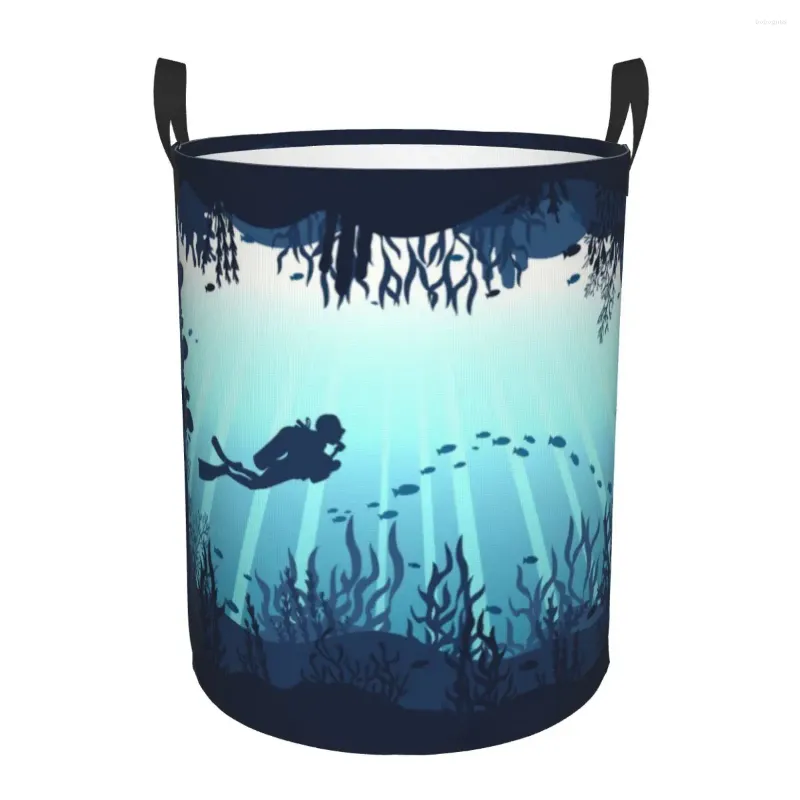 Laundry Bags Deep Sea Caveran Diver Basket Collapsible Dive Explore Clothes Hamper For Nursery Kids Toys Storage Bin