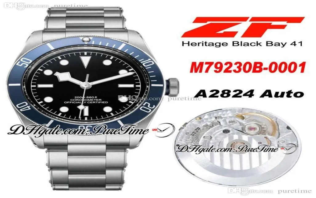 ZF 2016 Shield 41mm A2824 Automatic Mens Watch Blue Bezel Black Dial Stainless Steel Bracelet Edition eta Puretime PTTD C10b29088415