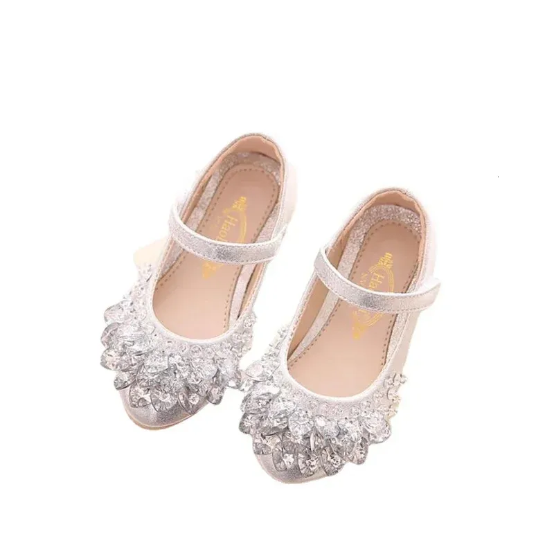 Children Glitter Kids Girls Leather Shoes Princess Toddler Big Girl Wedding Party Shoe 240321