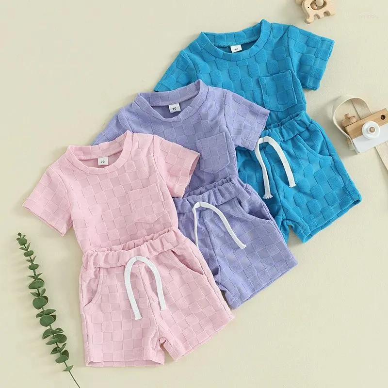 Set di abbigliamento set per bambini piccoli ragazzi ragazzi 2 pezzi outfit schema a scacchiera maglietta manica corta e pantaloncini elastici set estate vestiti carini