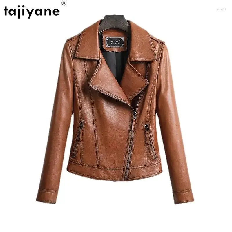 Cuir féminin Tajiyane Veste authentique femme printemps automne réel moteur de mouton de mouton mince vestes et manteaux Casaco féminino sgg