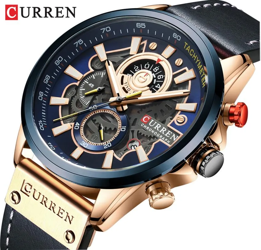 CURREN Watch Men Fashion Quartz Watches Leather Strap Sport Clocks Wristwatch Chronograph Clock Male Creative Design Dial8234334