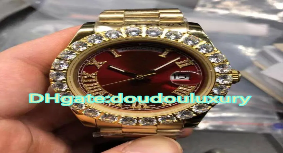 Prong set gold stainless steel wristwatch red dial luxury diamond brand men039s watches automatic mechanical waterproof watches9746921