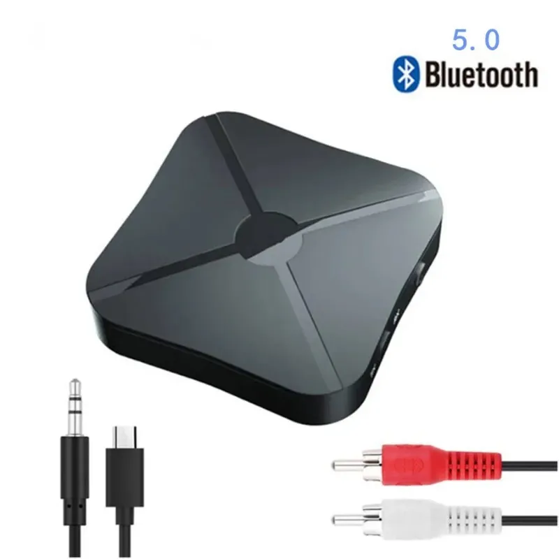 Nieuwe Bluetooth 5.0-ontvangerzender 2 in 1 audiomuziek stereo draadloze adapter met RCA 3,5 mm auxaansluiting voor auto home tv mp3 pc- voor