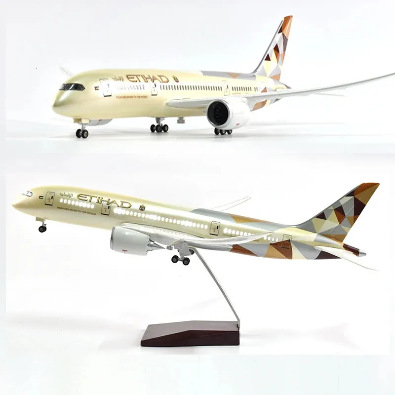 Jason Tutu 43cm Diecast 1 144 Etihad Boeing 787 Model samolotowy samolot z lekkimi samolotami koła 240328