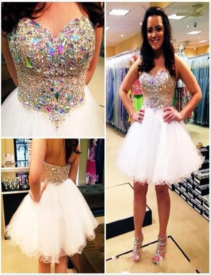 2022 Short Dresses For Prom White Tulle Cute For Girls Crystals Dresses Cheap Homecoming Dressed Pageant Dress1886738
