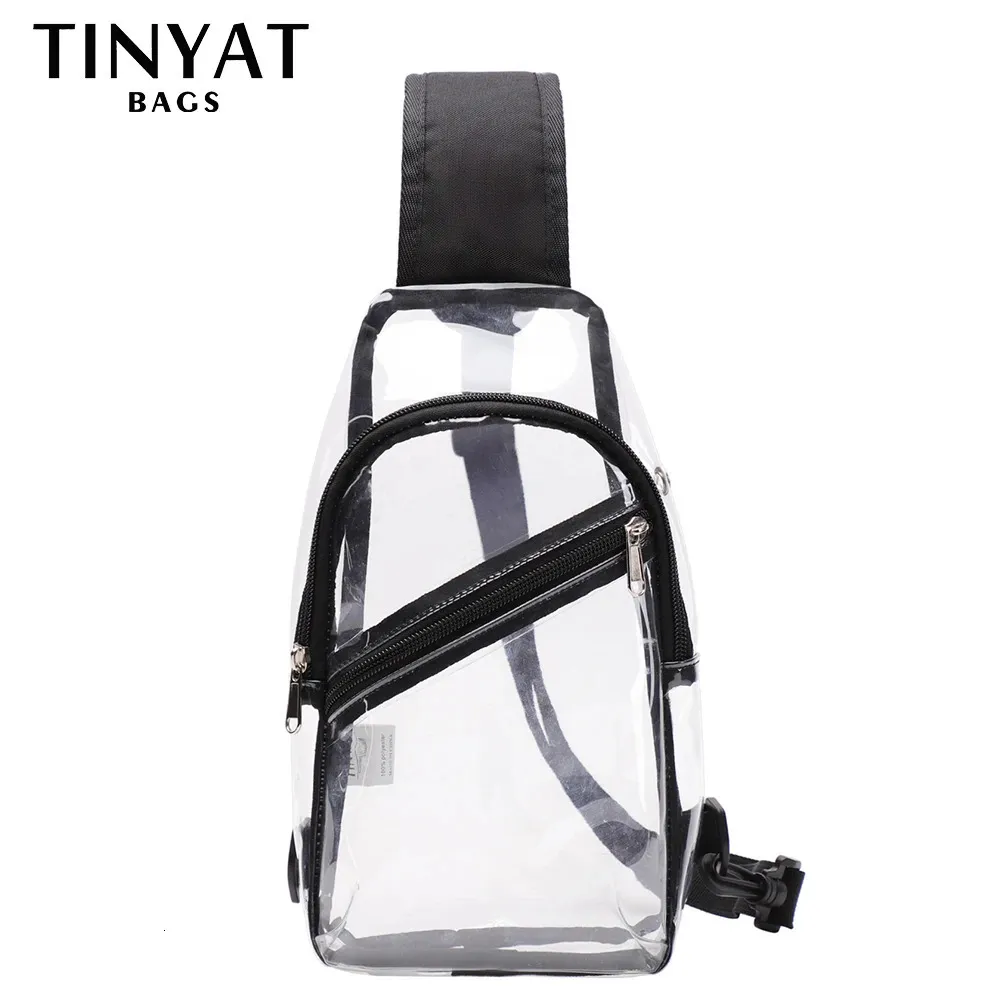 Tinyat Clear Coffre Sacs For Hommes Femmes Sac à bandoulière PVC Transparent imperméable Small Sac à bandoulière Sac à bandoulière