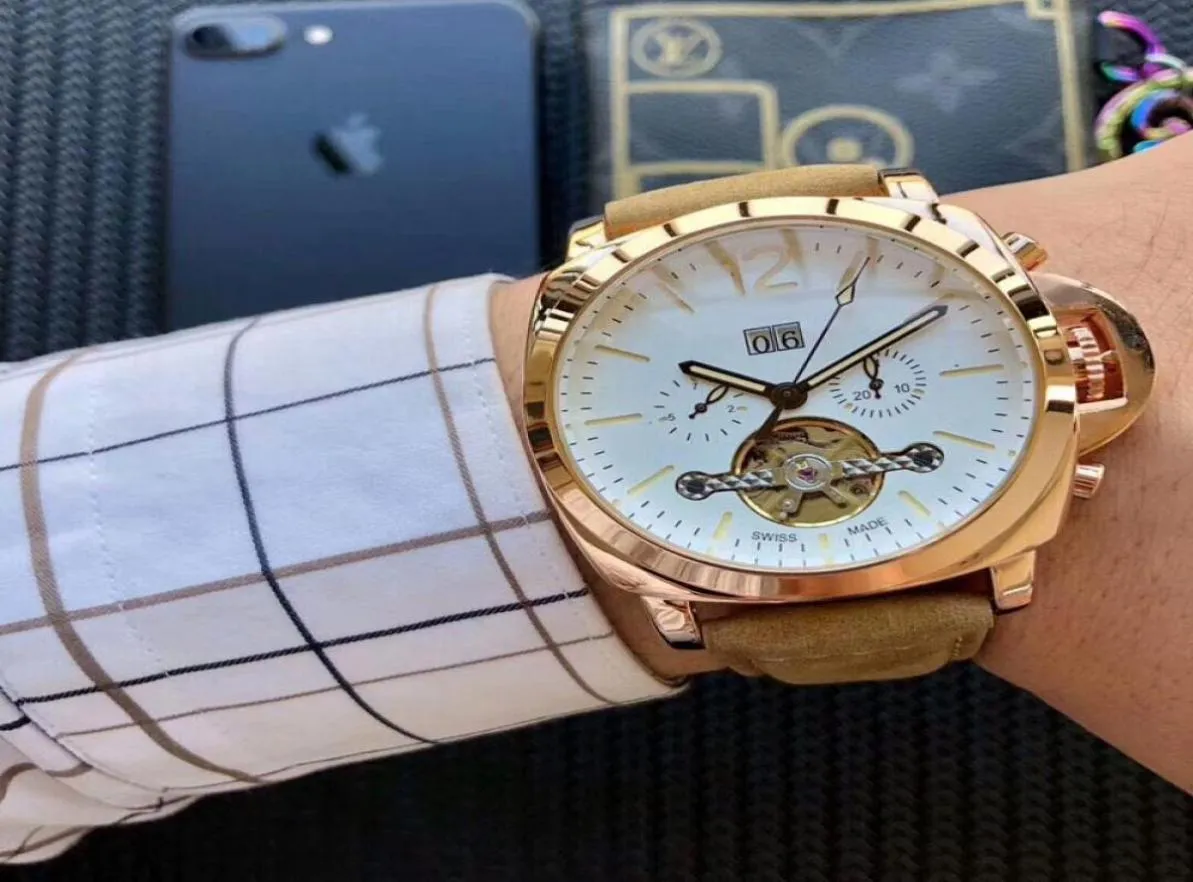 Luxury Fashion Mens Watchs Top Brand Designer Mechanical Automatic Watch Tous les cadrans Fonctionnent des montées de bracelet en cuir authentiques pour ME9395333
