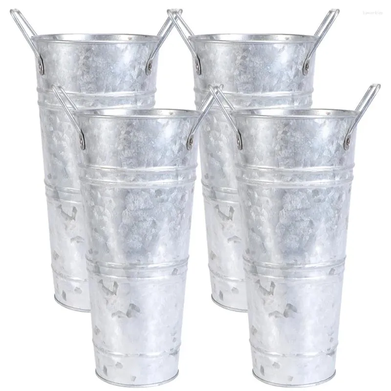 Vase 4 PCS Tin Flower Bucket Decor Retro Dornment Planter Iron Dining Table Country Metal Vase Arffering Container