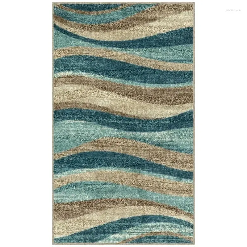 Carpets Geometric Pattern Blue And Brown Wave Indoor Entryway Area Rug 1'8 "x2'10"